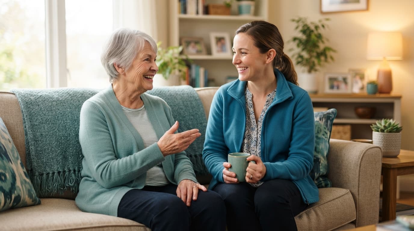 A caregiver providing calm, attentive hands-on assistance